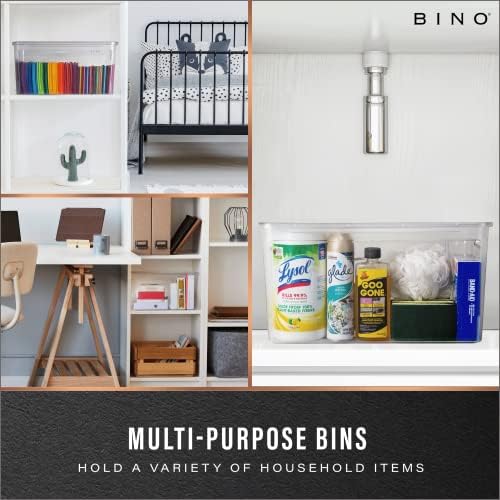 BINO 3 חלקים מארגני פלסטיק פחים עם מכסים סט - ברור | האוסף Lucid | מארגן אחסון הניתן לערימה | מארגן מטבח וחדר